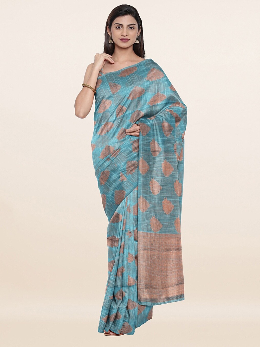 

Pothys Blue & Gold-Toned Woven Design Zari Saree