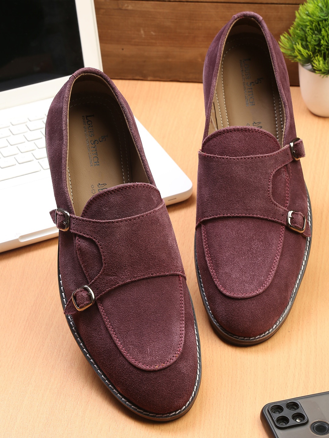 

LOUIS STITCH Men Burgundy Suede Leather Loafers