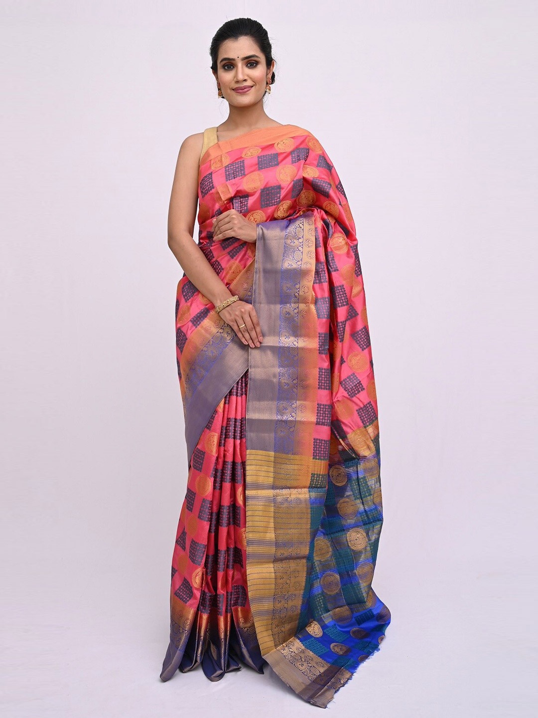 

KAJREE Multicoloured Woven Design Silk Blend Khadi Saree, Multi