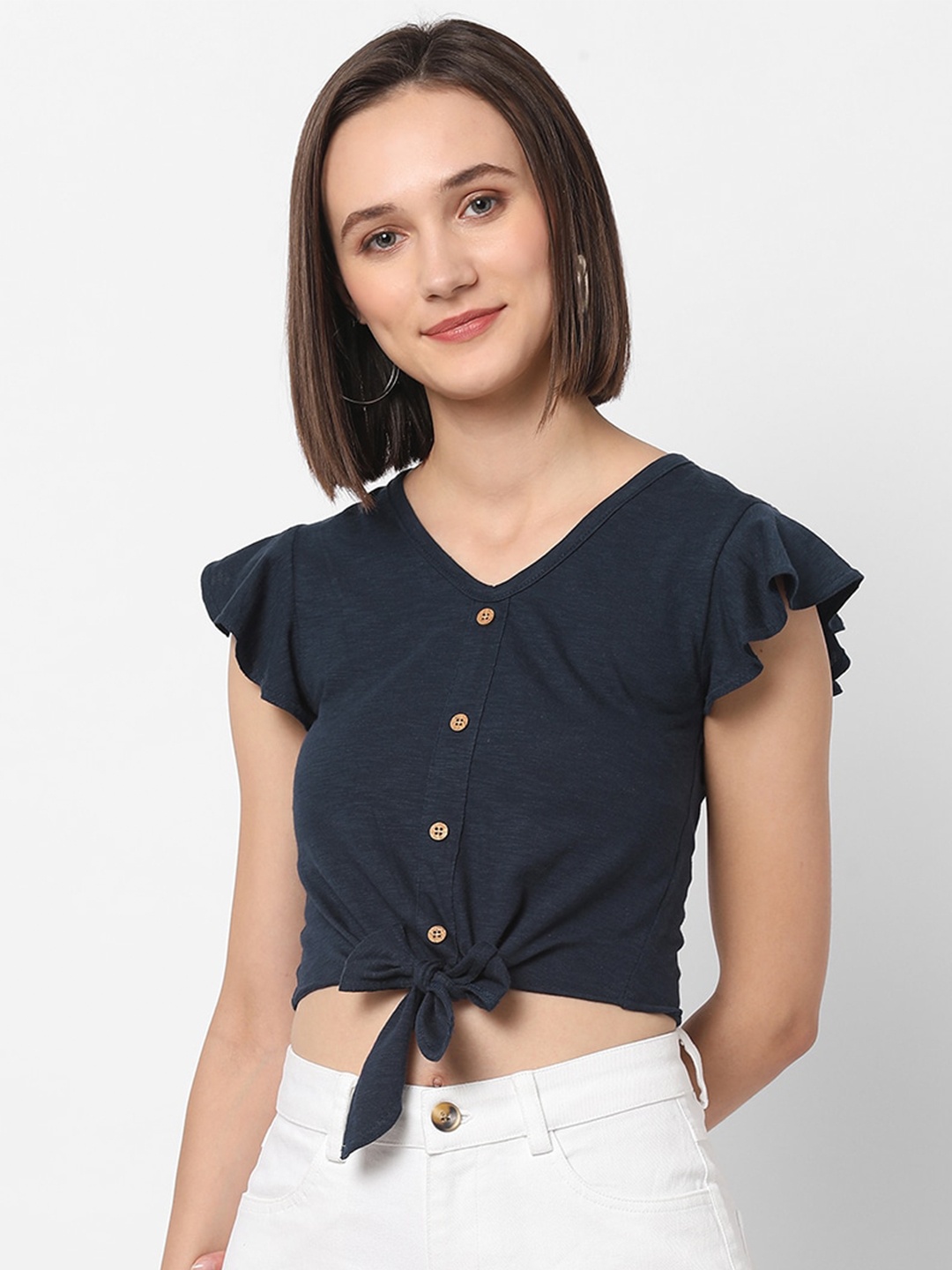 

VASTRADO Navy Blue Cotton Crop Top