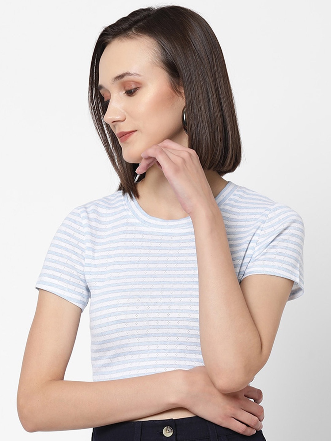 

VASTRADO Blue Striped Crop Top