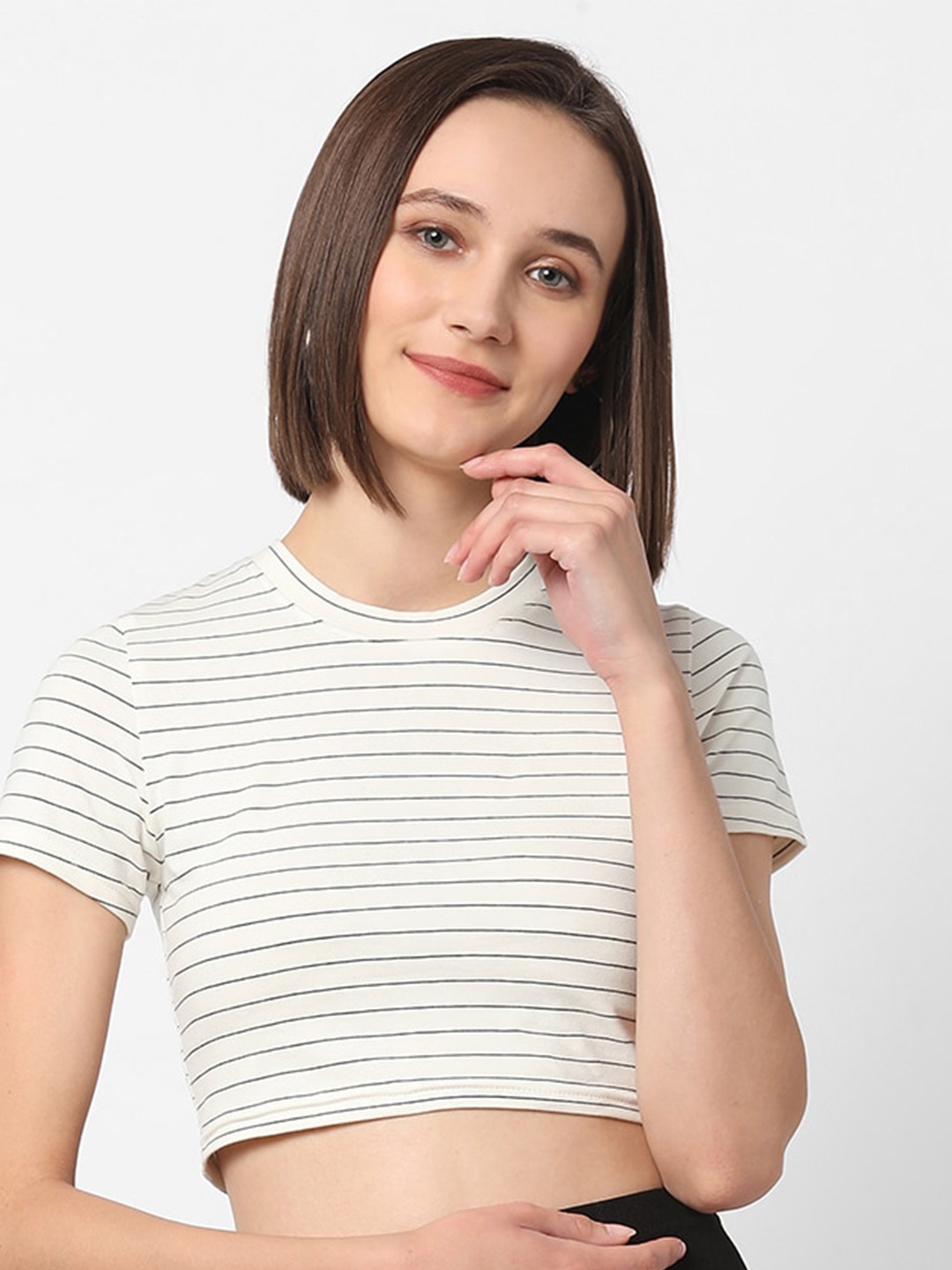 

VASTRADO White & Black Striped Crop Top