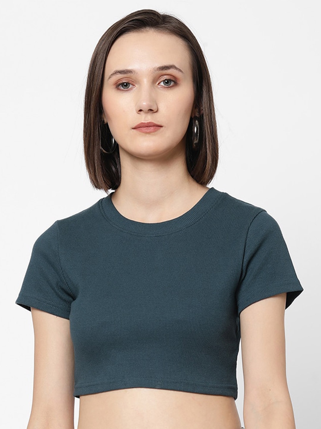 

VASTRADO Blue Pure Cotton Knitted Crop Top