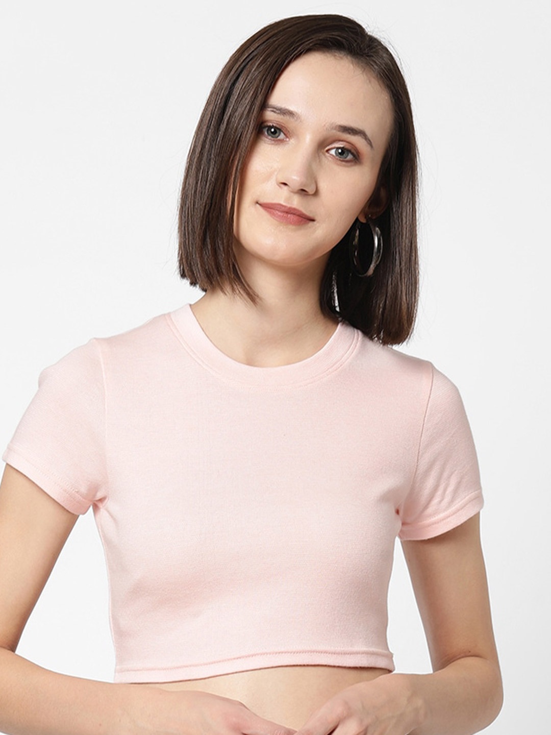 

VASTRADO Peach-Coloured Cotton Crop Top