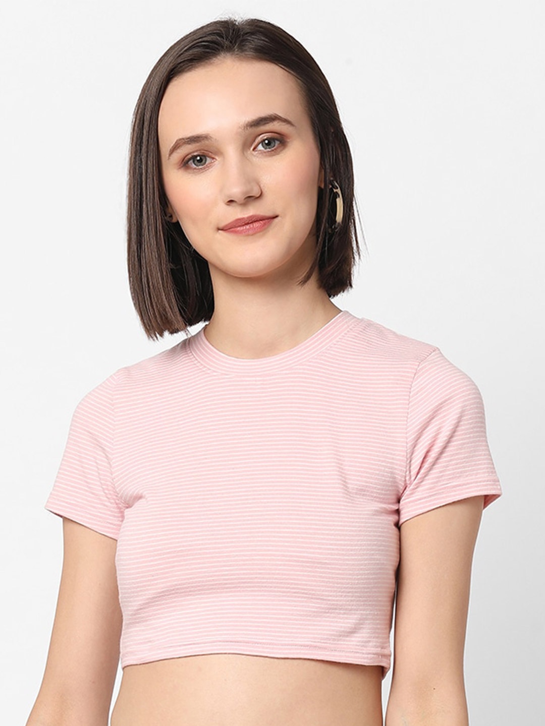 

VASTRADO Pink Striped Cotton Crop Top