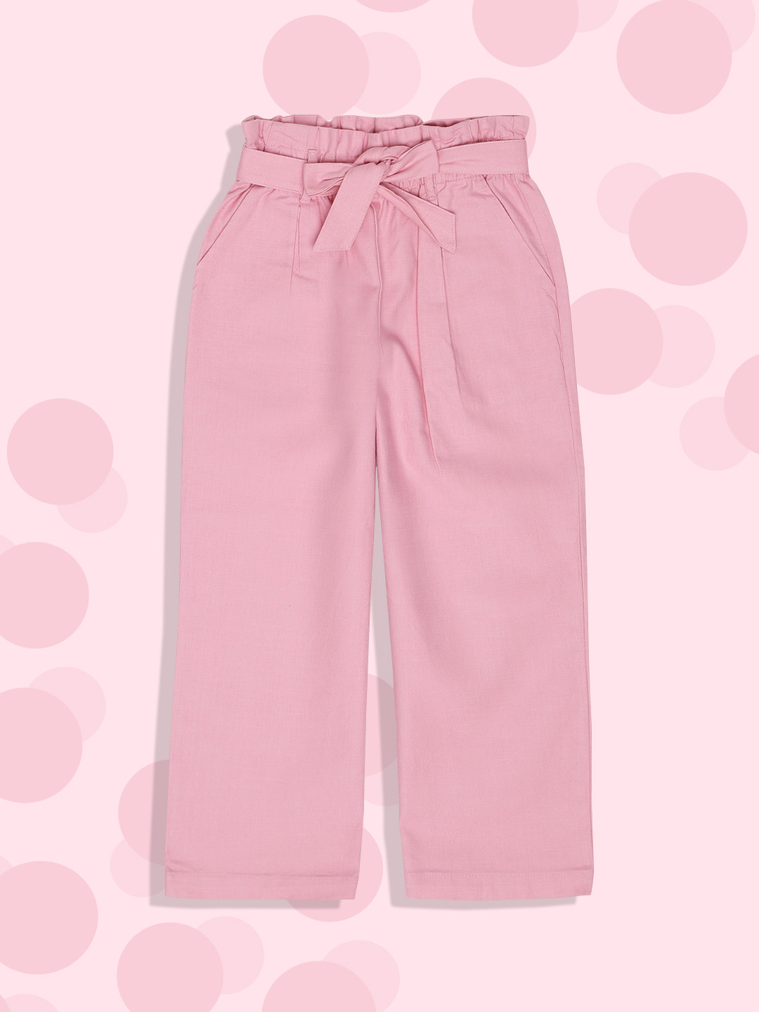 

United Colors of Benetton Girls Pink Solid High-Rise Pleated Cotton Culottes Trousers
