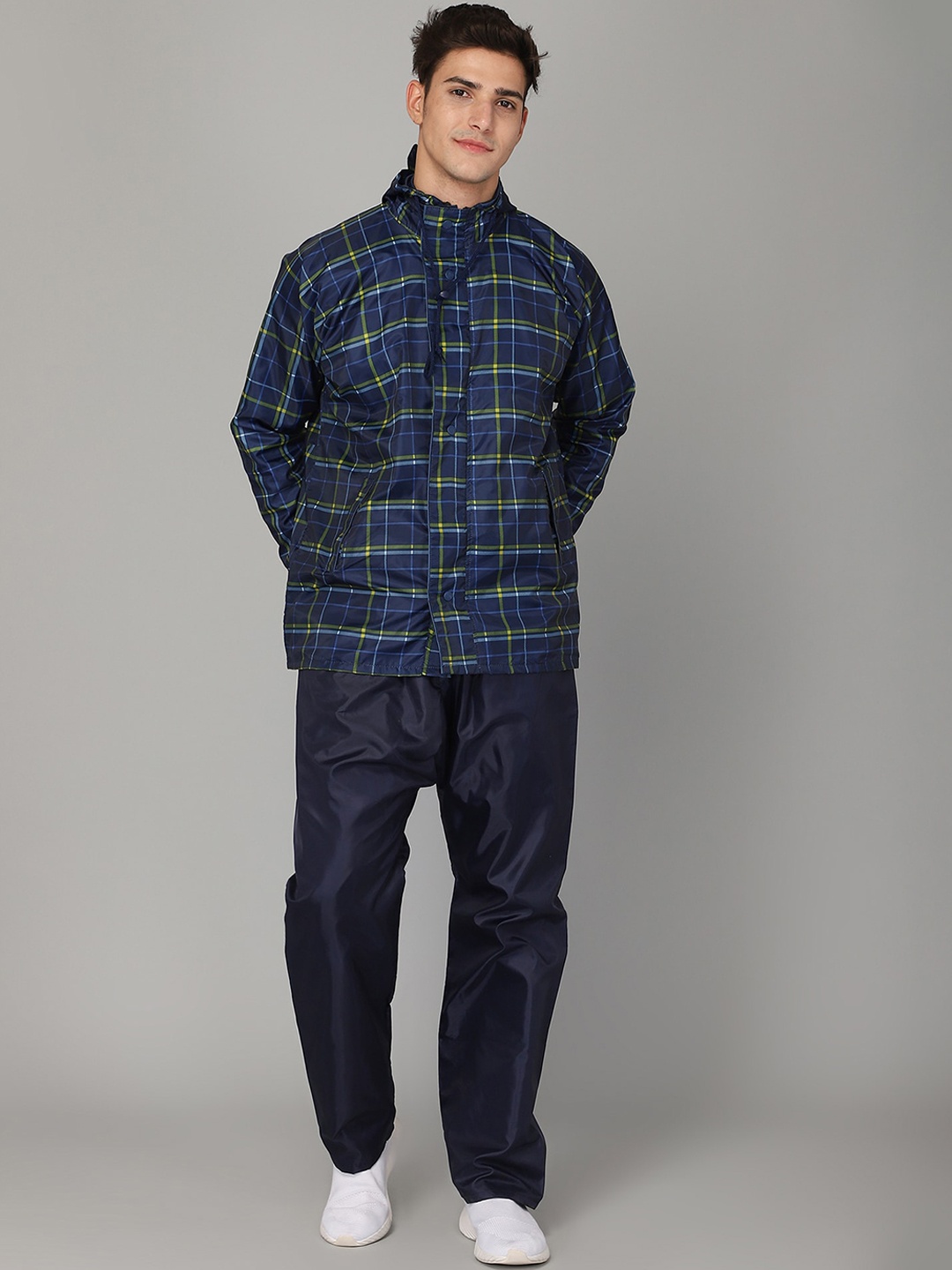 

THE CLOWNFISH Monarch Pro Men Navy Blue Printed Hooded Waterproof Rain Suit