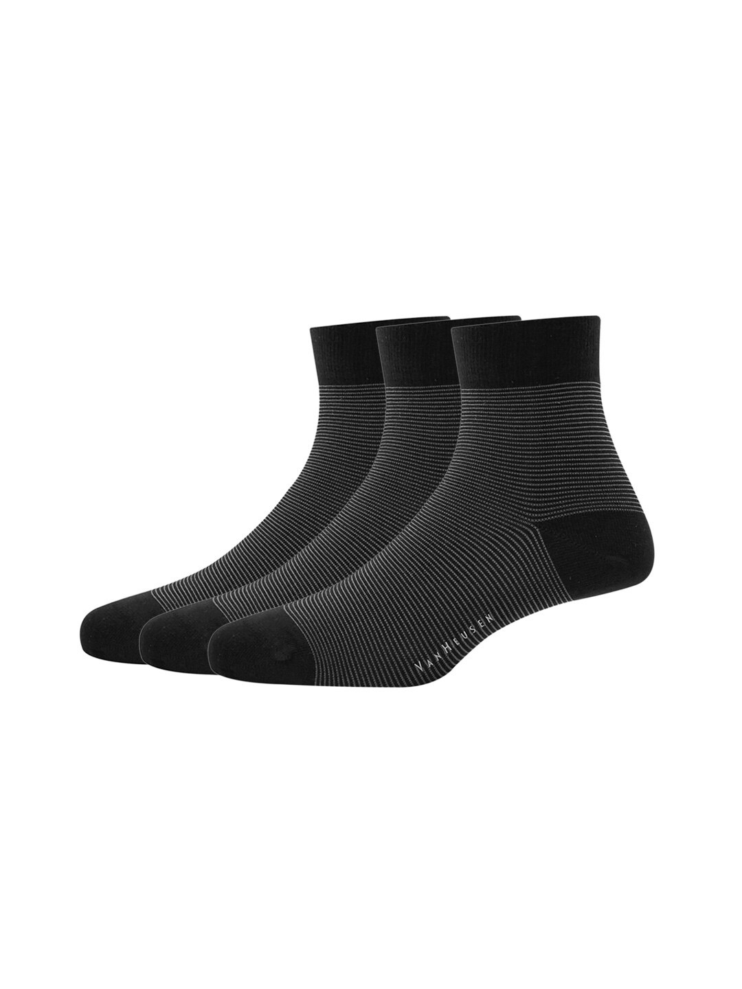 

Van Heusen Men Pack of 3 Black Striped Above Ankle Length Cotton Socks