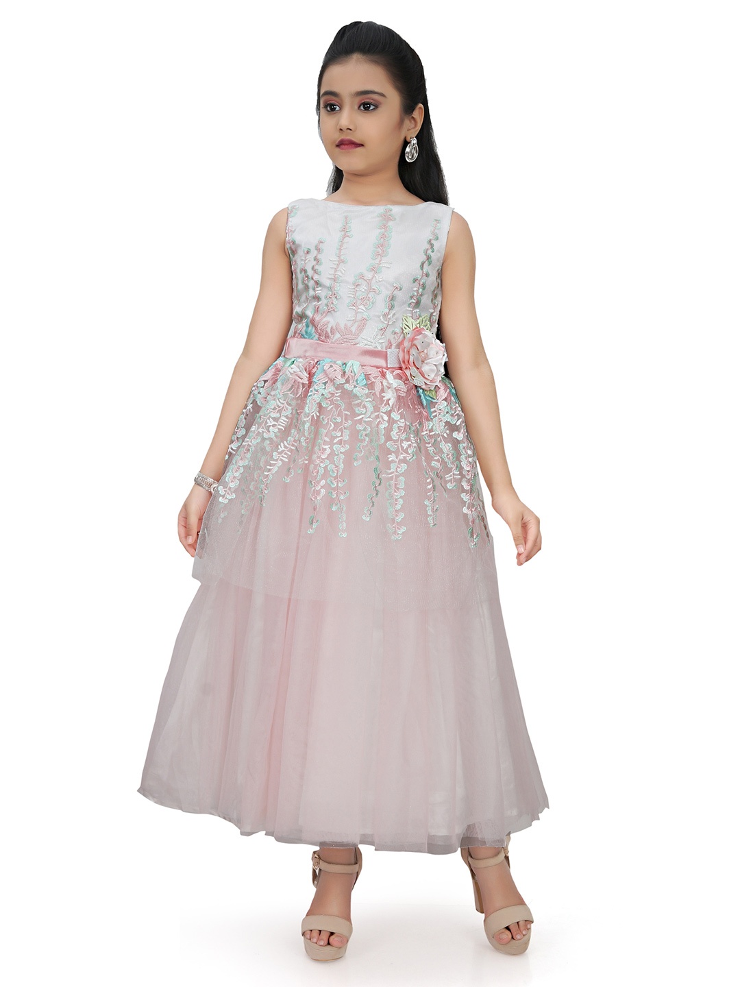 

Tiny Girl Pink Floral Embroidered Maxi Dress