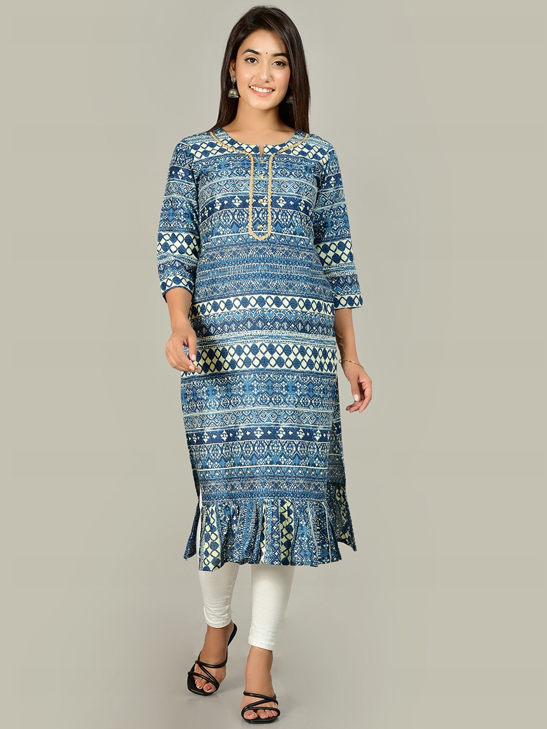

KALINI Women Blue Ethnic Motifs Printed Cotton Kurta