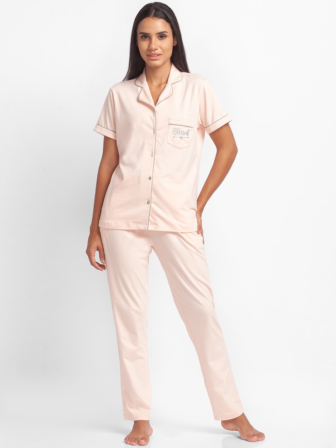 

XIN Women Orange Pure Cotton Night suit