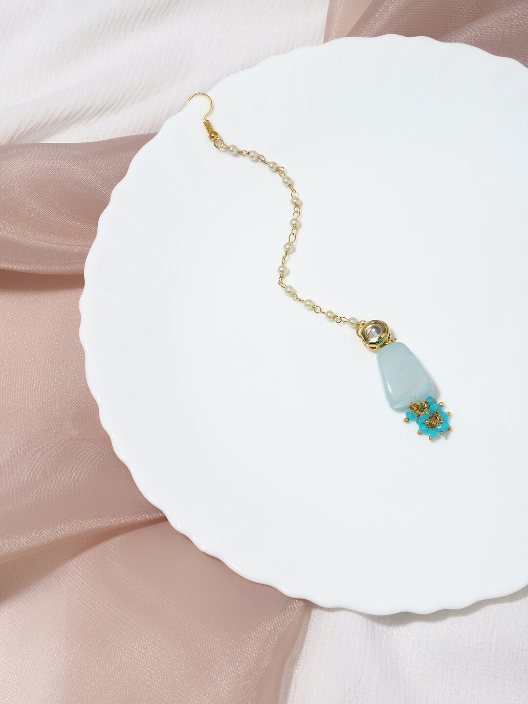 

Ruby Raang Turquoise Blue Kundan Maang Tikka