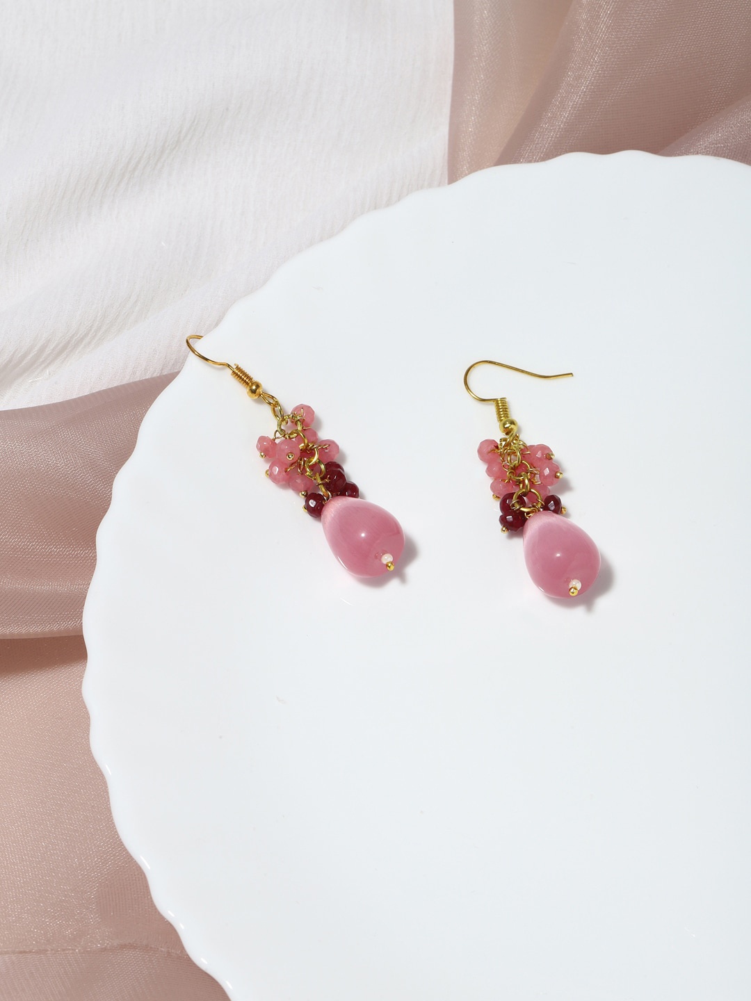 

Ruby Raang Pink Contemporary Gold-Plated Drop Earrings