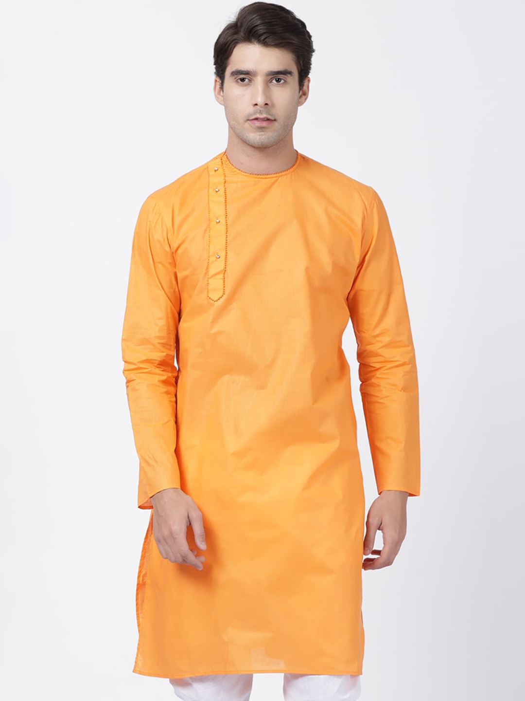 

VASTRAMAY Men Orange Solid Straight Kurta
