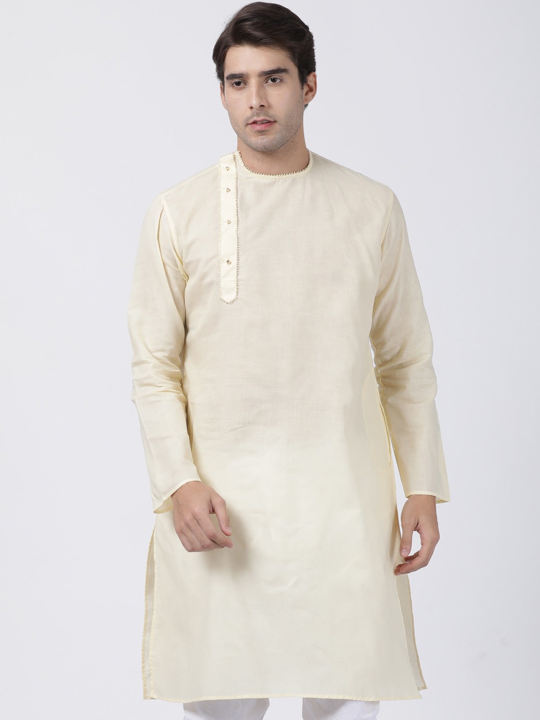 

VASTRAMAY Men Cream-Coloured Cotton Blend Kurta