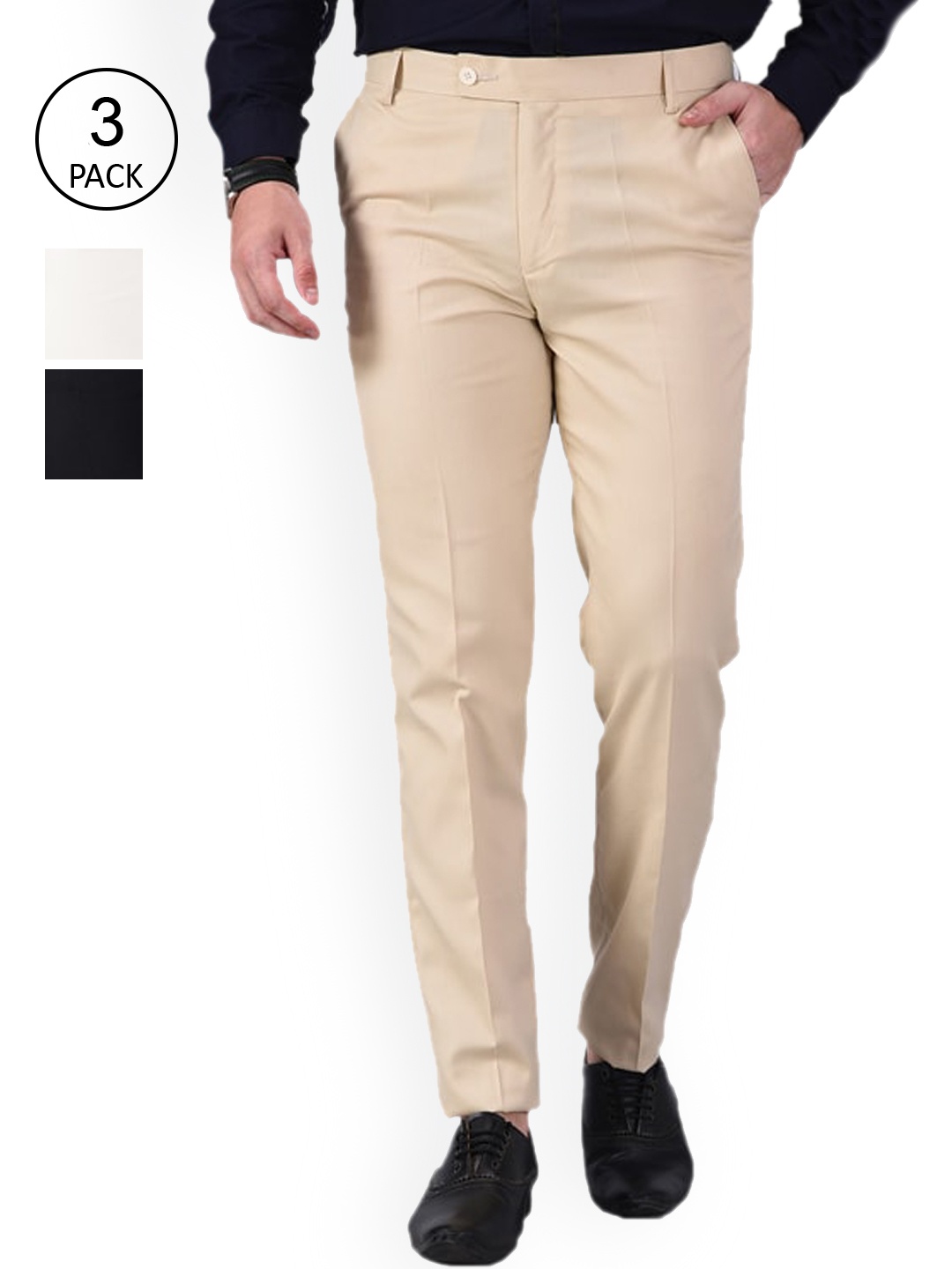 

AD & AV Men Pack of 2 Classic Easy Wash Formal Trousers, Black