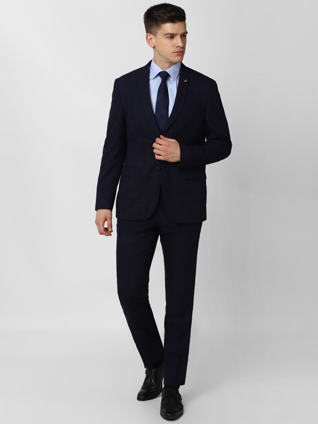 

Van Heusen Men Black Checked Slim-Fit Single-Breasted Two-Piece Formal Suits