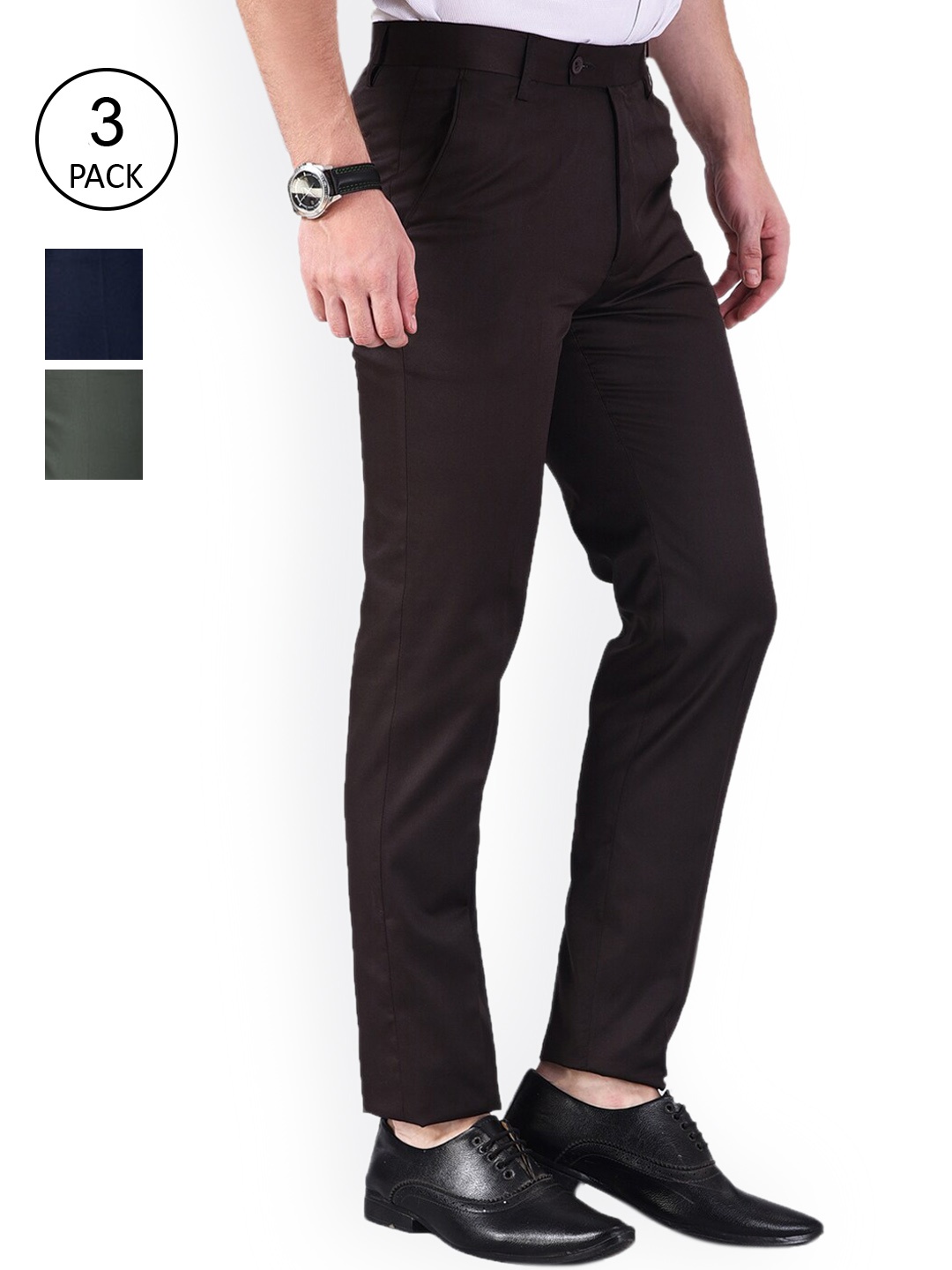 

AD & AV Men Set Of 3 Classic Easy Wash Chinos Trousers, Blue