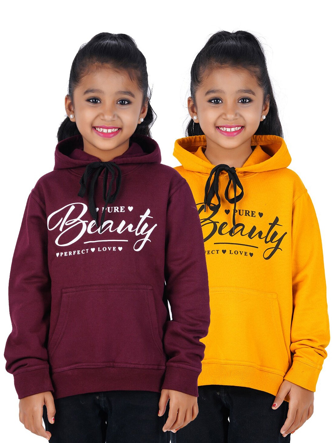 

Fleximaa Kids Maroon Printed Hooded Sweatshirt Pack of 2