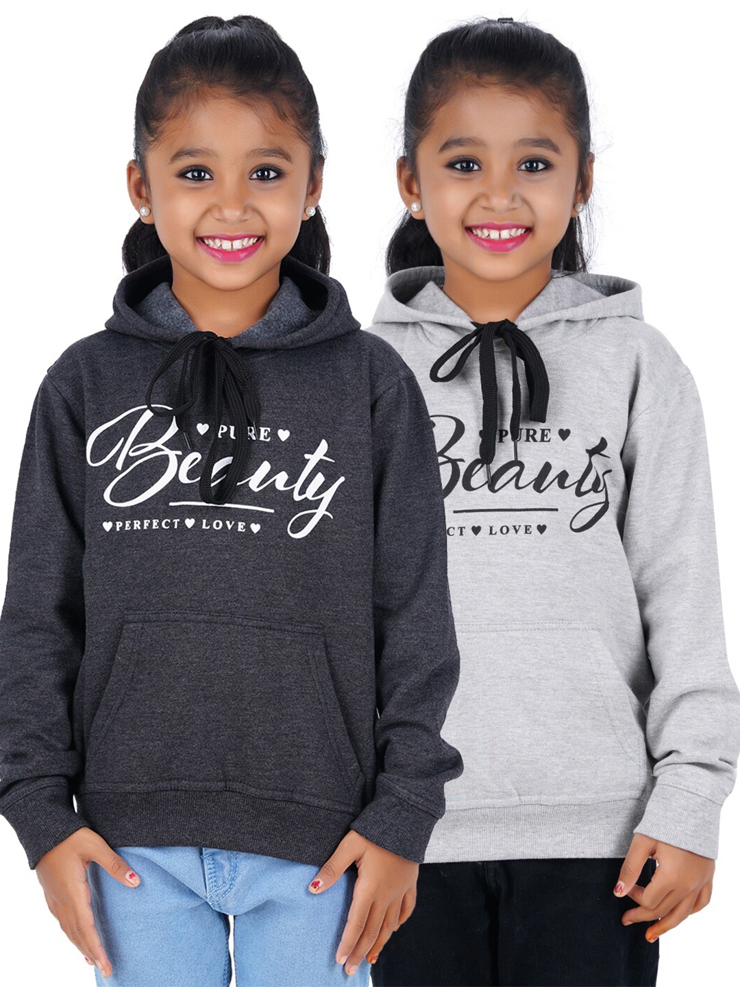 

Fleximaa Unisex Kids Pack of 2 Grey Melange Printed Hooded Sweatshirt