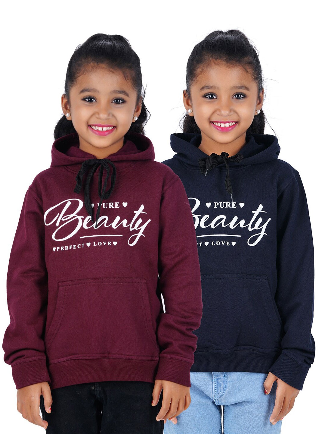 

Fleximaa Kids Pack of 2 Printed Hooded Cotton Sweatshirts, Maroon