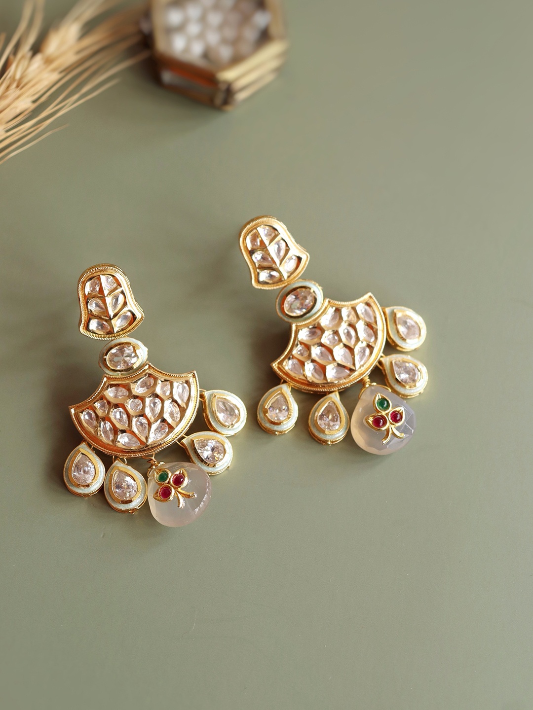 

CURIO COTTAGE Grey & Gold-Toned Contemporary Drop Earrings