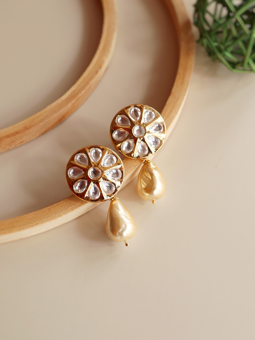 

CURIO COTTAGE Gold-Toned & White Gold Plated Contemporary Drop Earrings