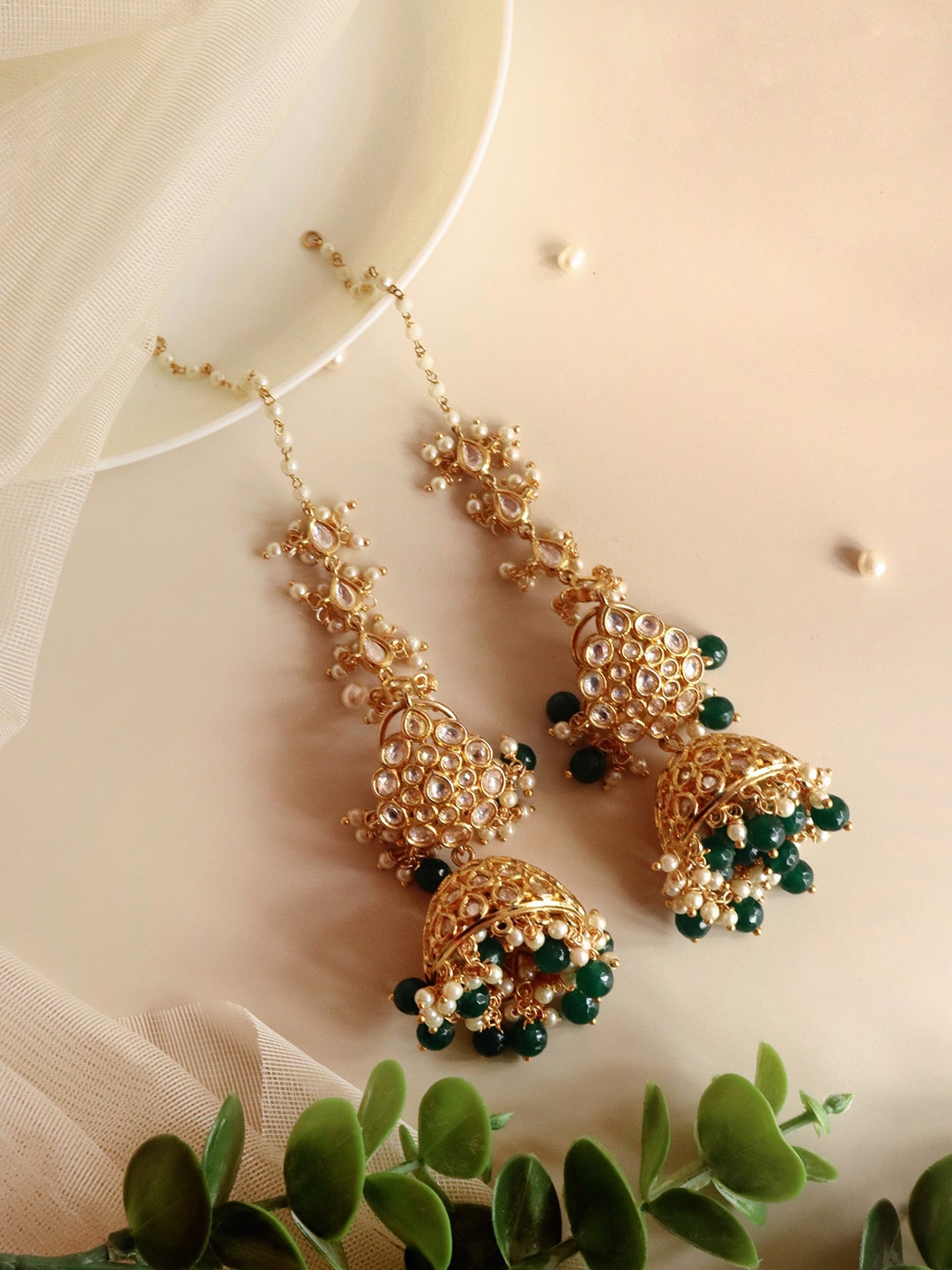 

CURIO COTTAGE Green Contemporary Drop Earrings