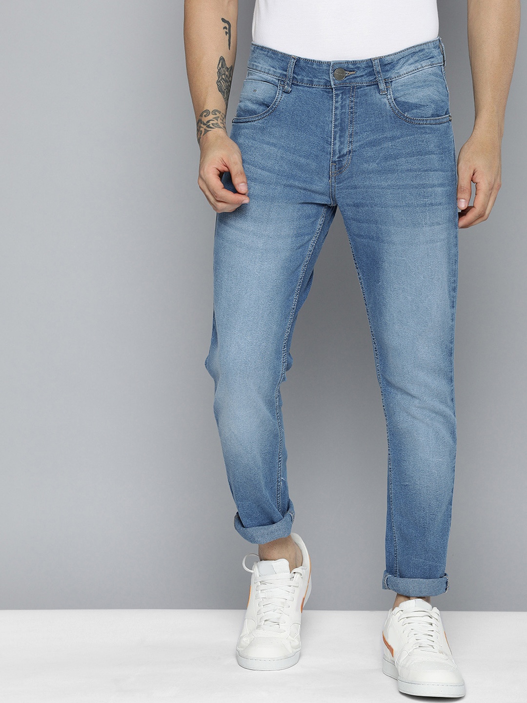 

Mast & Harbour Men Blue Slim Tapered Fit Light Fade Stretchable Jeans