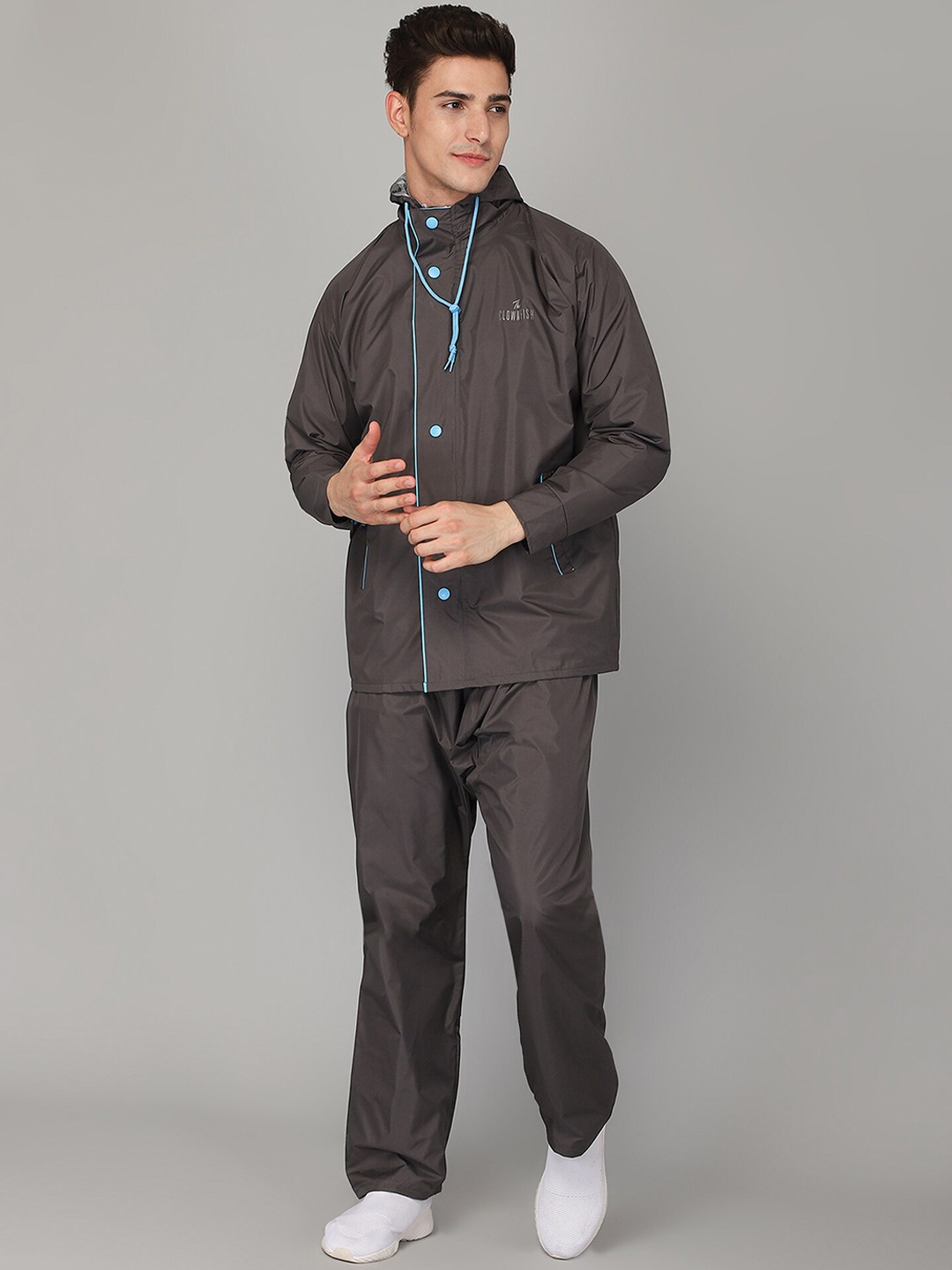 

THE CLOWNFISH Arthur Men Grey Solid Double-Layered Rain Coat