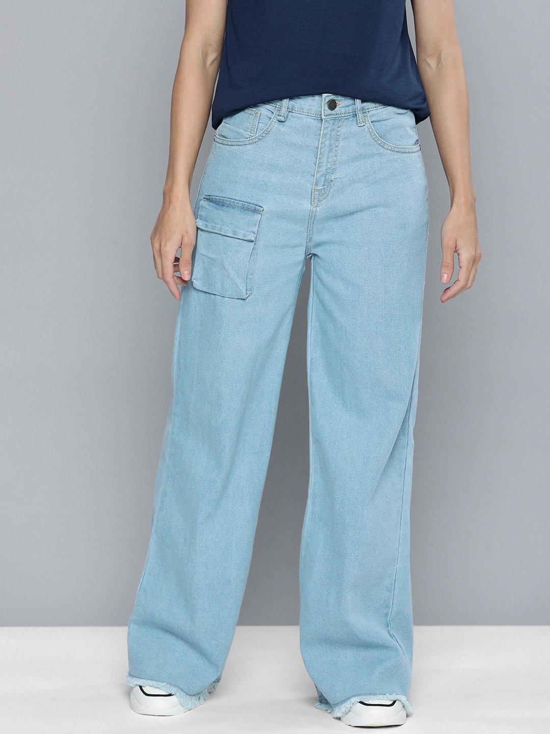 

Mast & Harbour Women Blue Wide Leg High-Rise Light Fade Stretchable Jeans