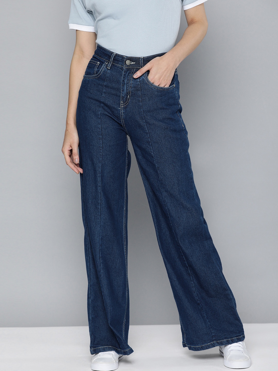 

Mast & Harbour Women Blue Wide Leg Mid-Rise Light Fade Stretchable Jeans