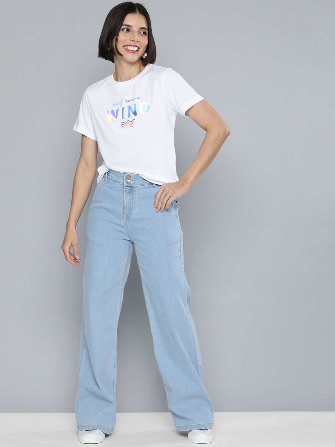 

Mast & Harbour Women Blue Wide Leg High-Rise Stretchable Casual Jeans