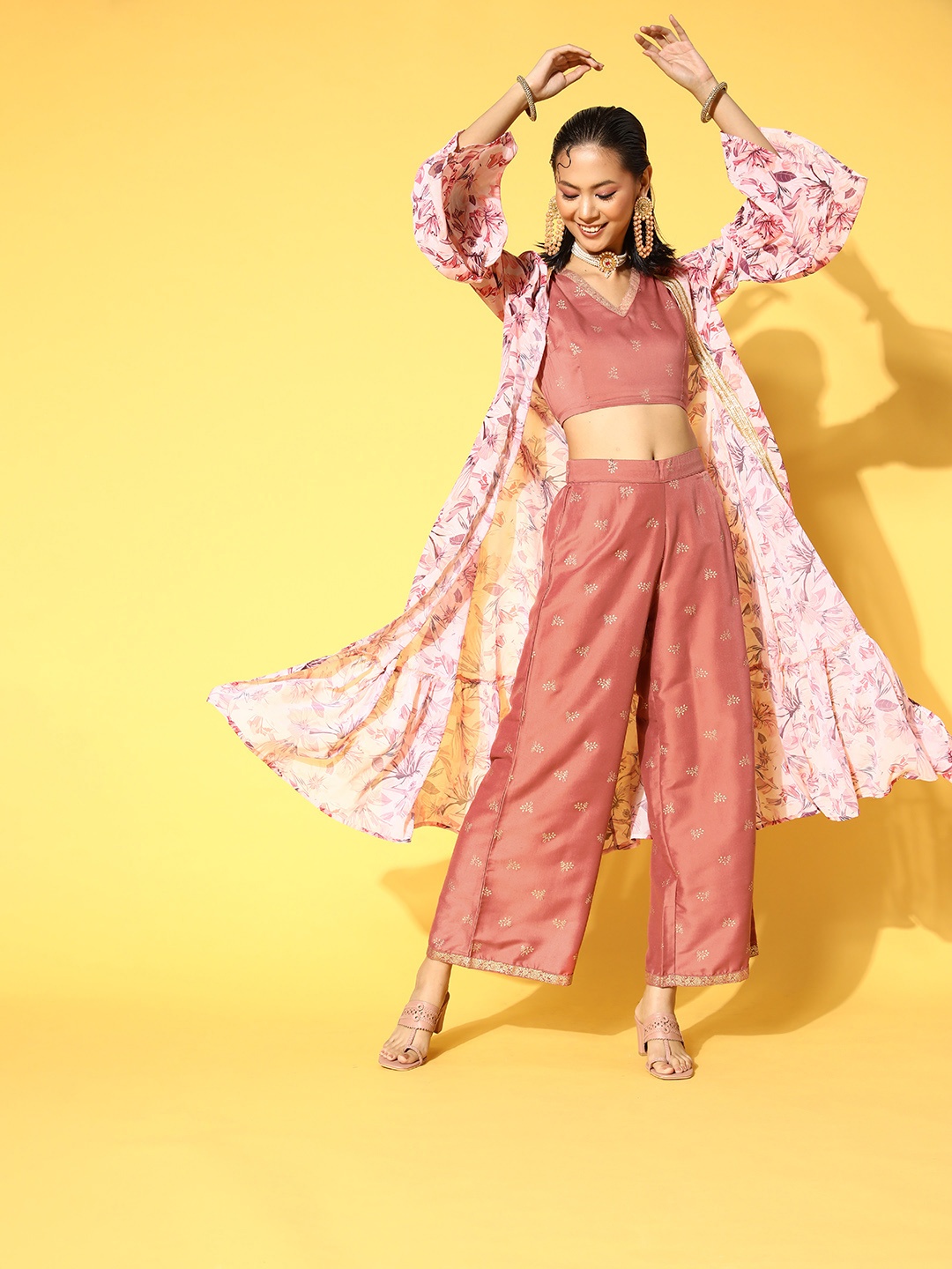 

ZIYAA Women Rose Printed Top with Palazzos
