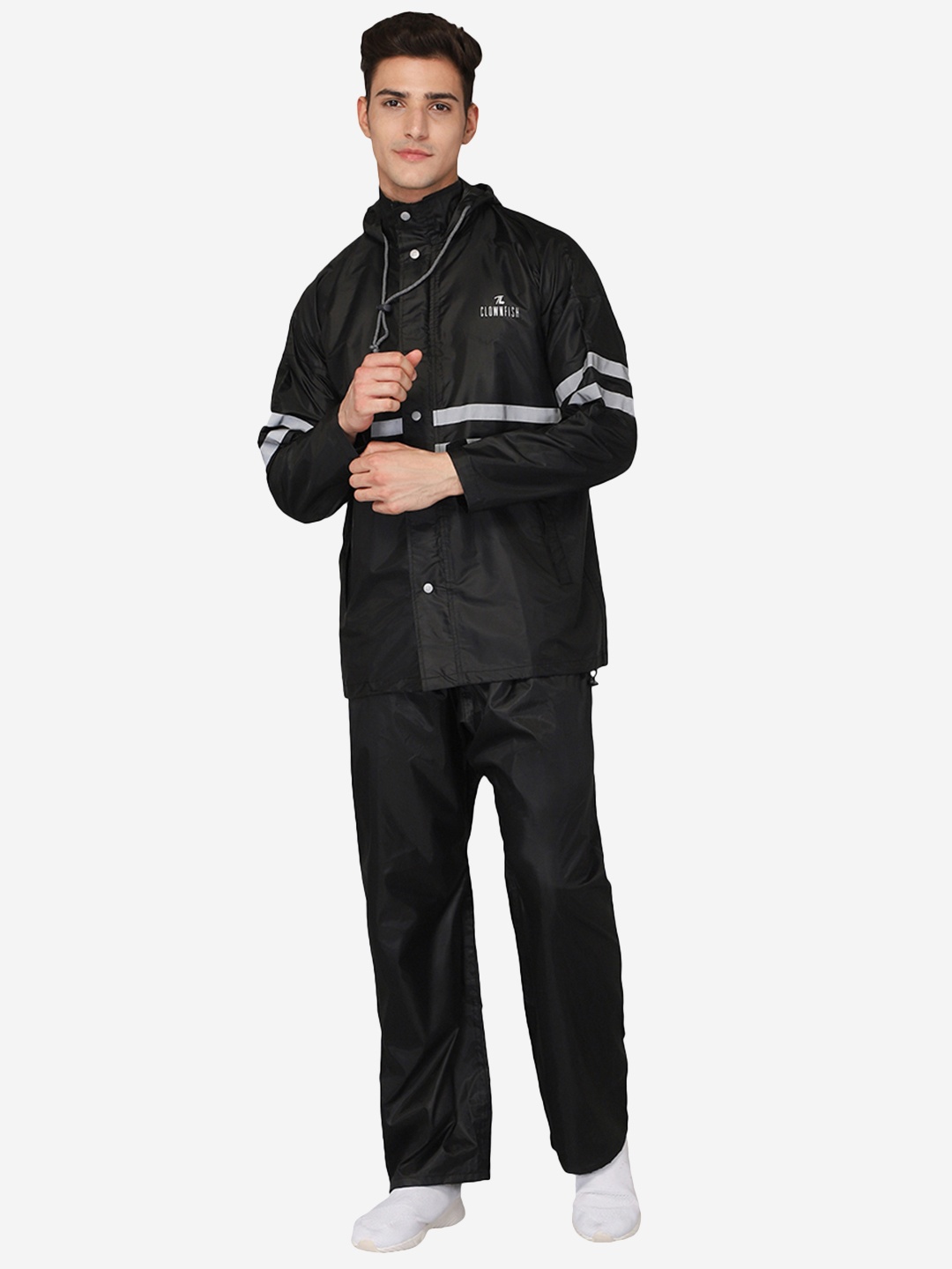 

THE CLOWNFISH Darius Men Black Solid Waterproof Hooded Rain Suit