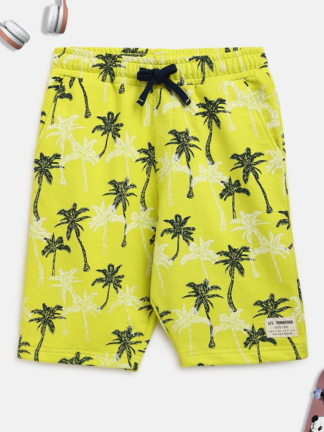 

Lil Tomatoes Boys Yellow Floral Printed Mid Rise 100% Cotton Outdoor Shorts