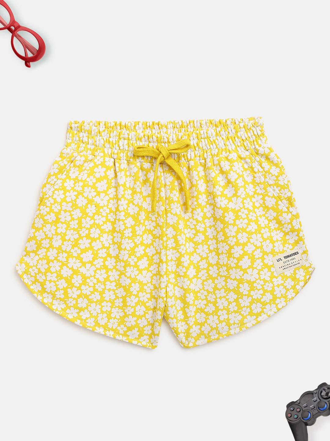 

Lil Tomatoes Girls Yellow Floral Printed Outdoor Shorts