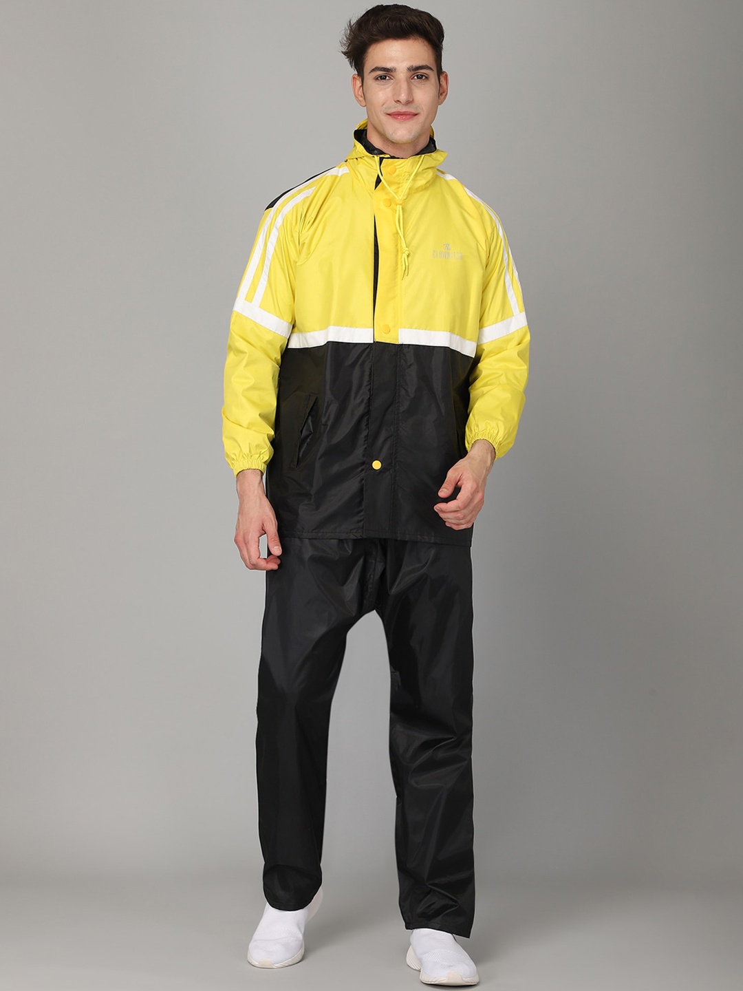 

THE CLOWNFISH Men Black & Yellow Waterproof Double Layer Raincoat