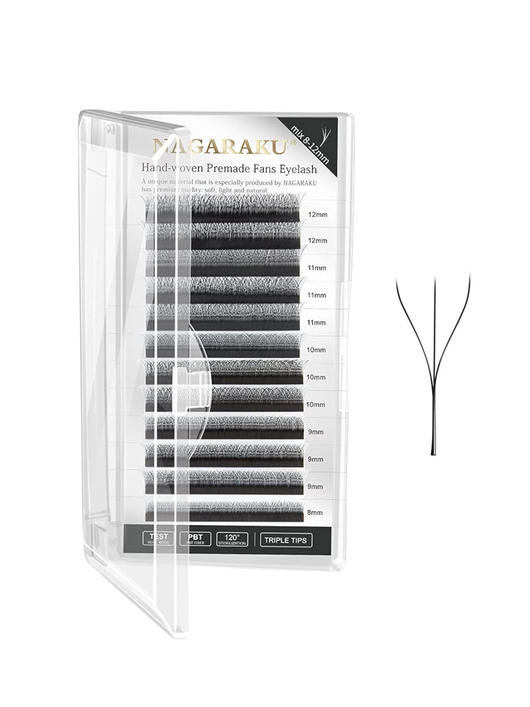 

NAGARAKU W 3D Volume Premade Cluster 12 Rows Eyelash Extension - Curl C, Black
