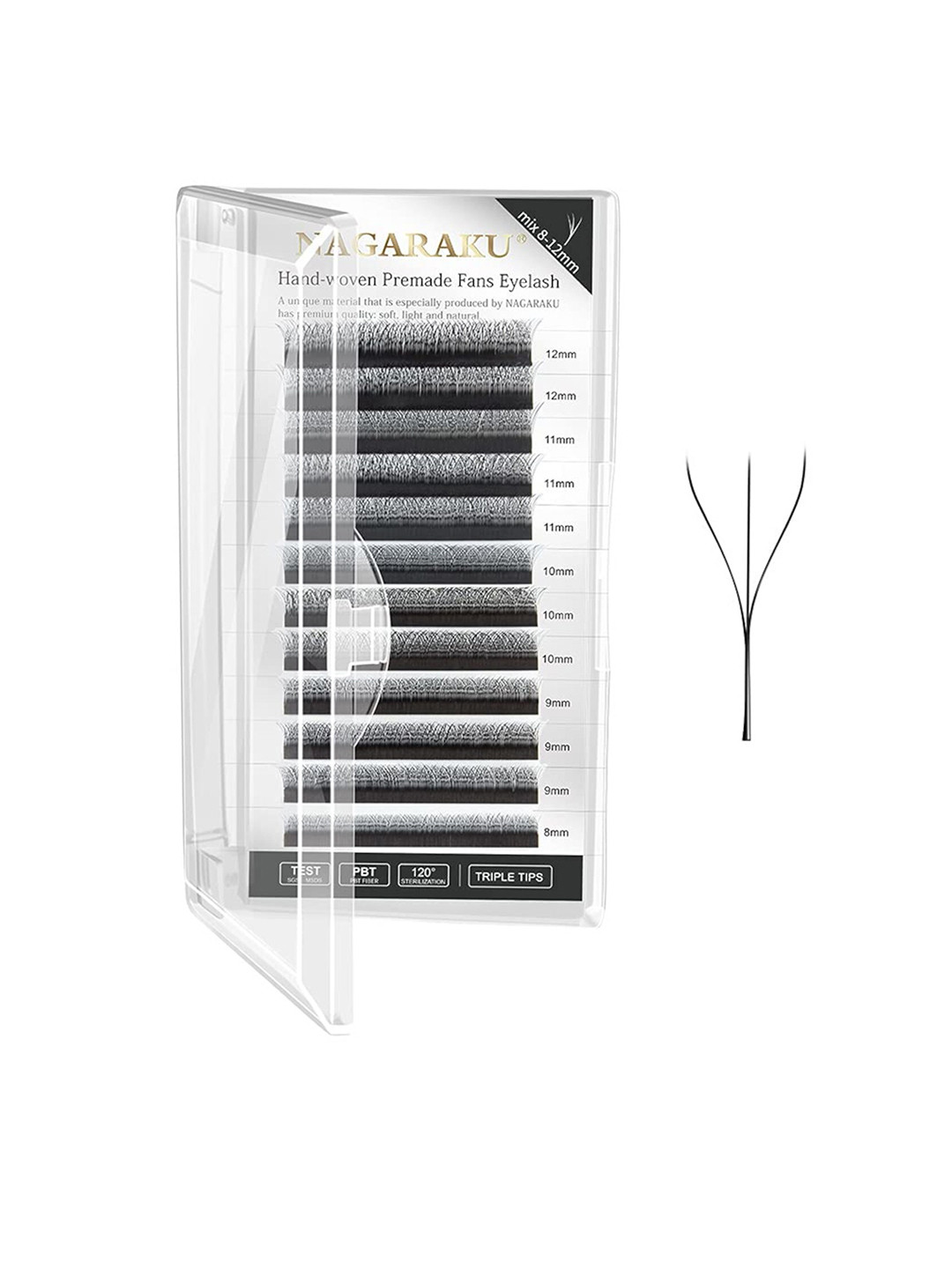 

NAGARAKU W 3D Bloom Volume Premade Cluster 12 Rows Eyelash Extension - Curl C - 0.07/8, Black