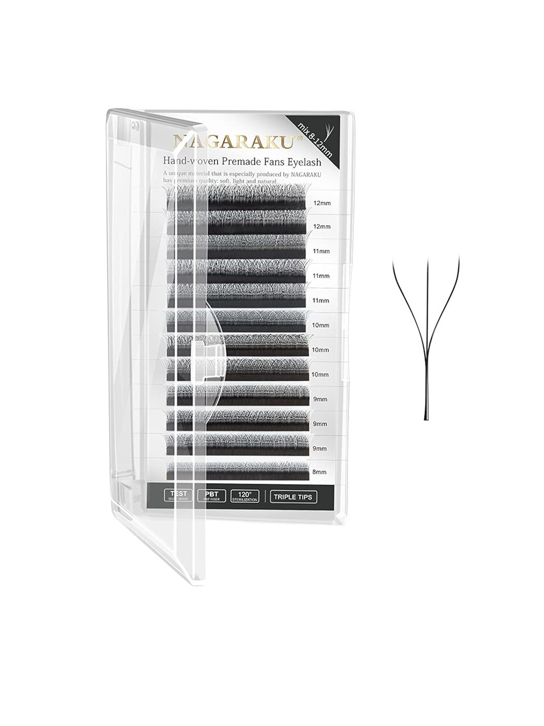 

NAGARAKU W 3D Volume Premade Cluster 12 Rows Eyelash Extension - Curl D, Black