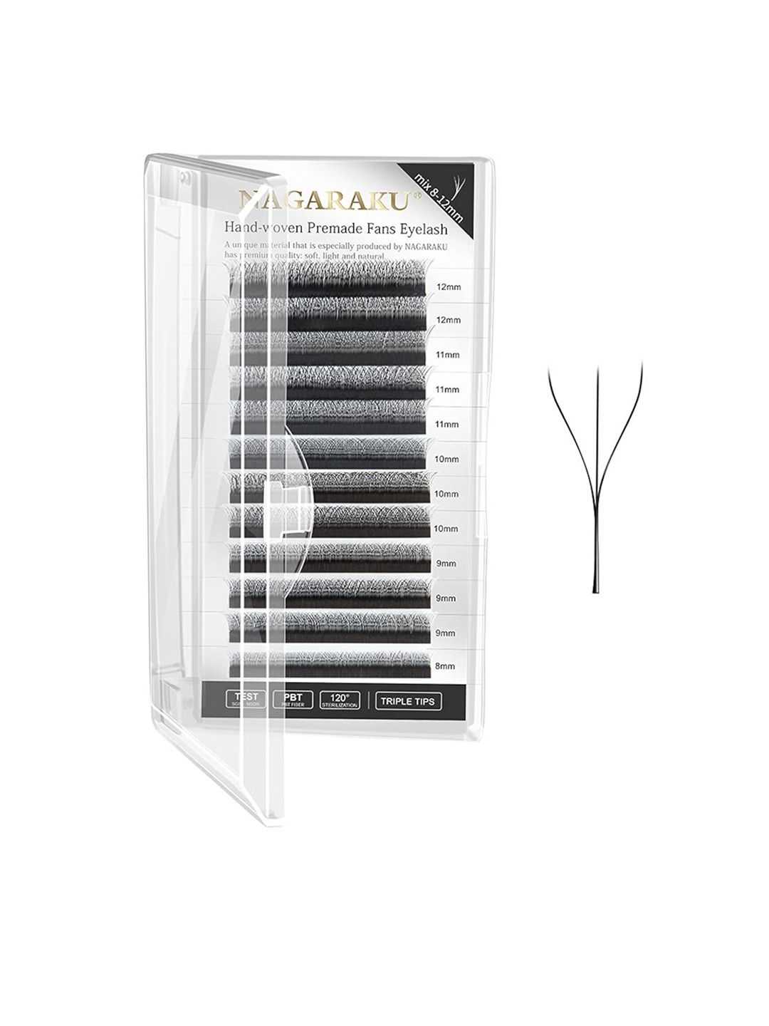 

NAGARAKU W 3D Volume Premade Cluster 12 Rows Eyelash Extension - Curl D, Black