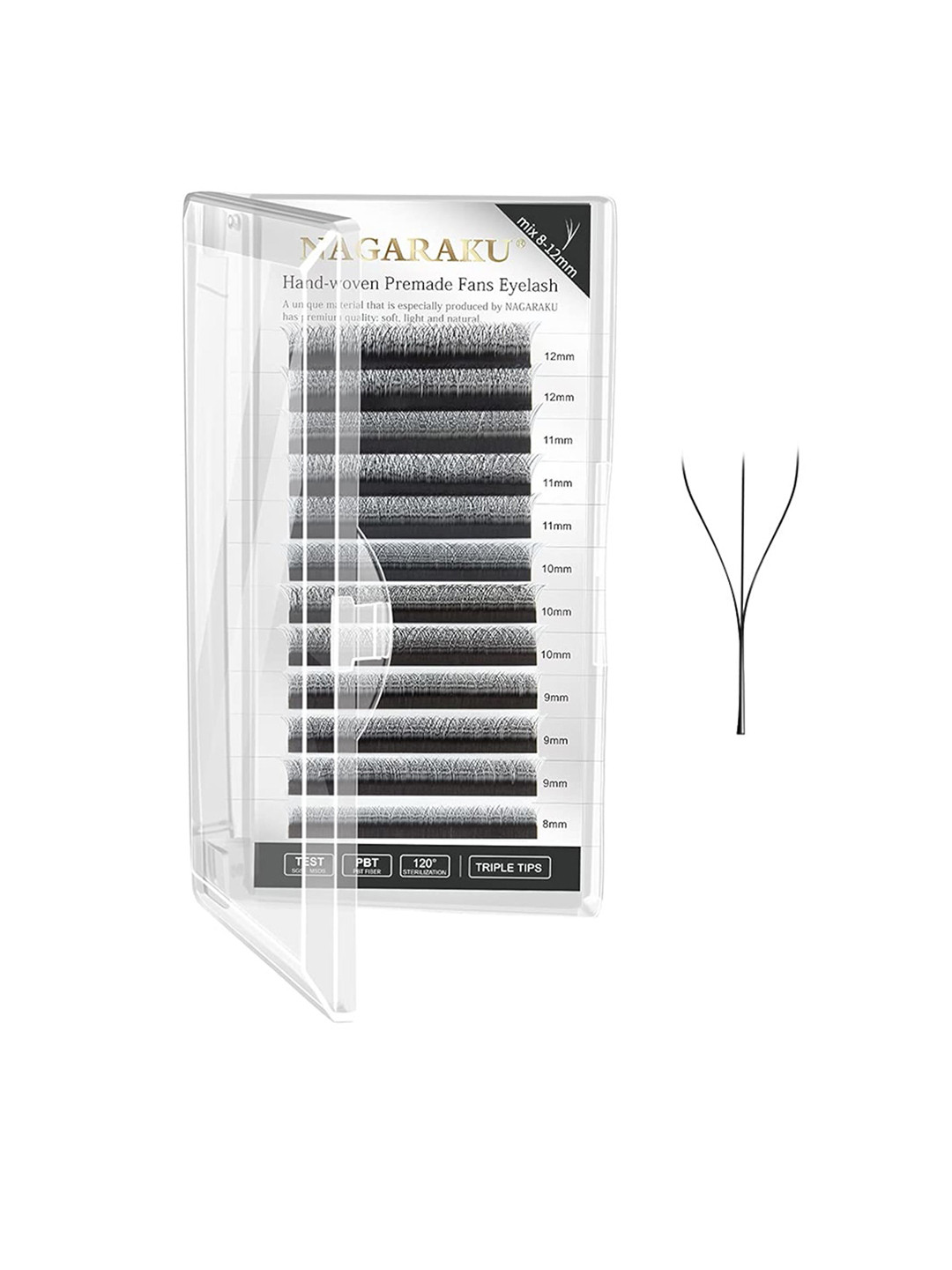 

NAGARAKU W 3D Bloom Volume Premade Cluster 12 Rows Eyelash Extension - Curl C - 0.07/15, Black