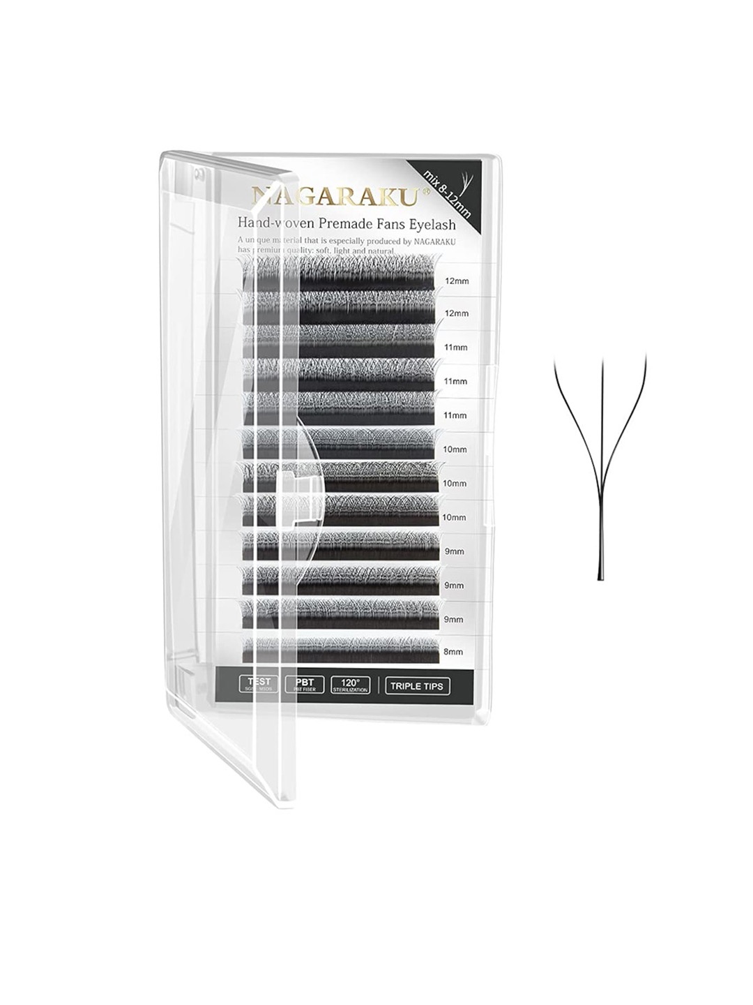 

NAGARAKU W 3D Bloom Volume Premade Cluster 12 Rows Eyelash Extension - Curl D - 0.07/8, Black