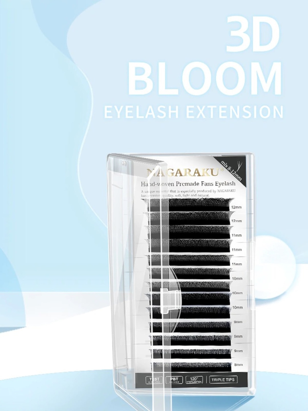 

NAGARAKU W 3D Volume Premade Cluster 12 Rows Eyelash Extension - Curl D, Black