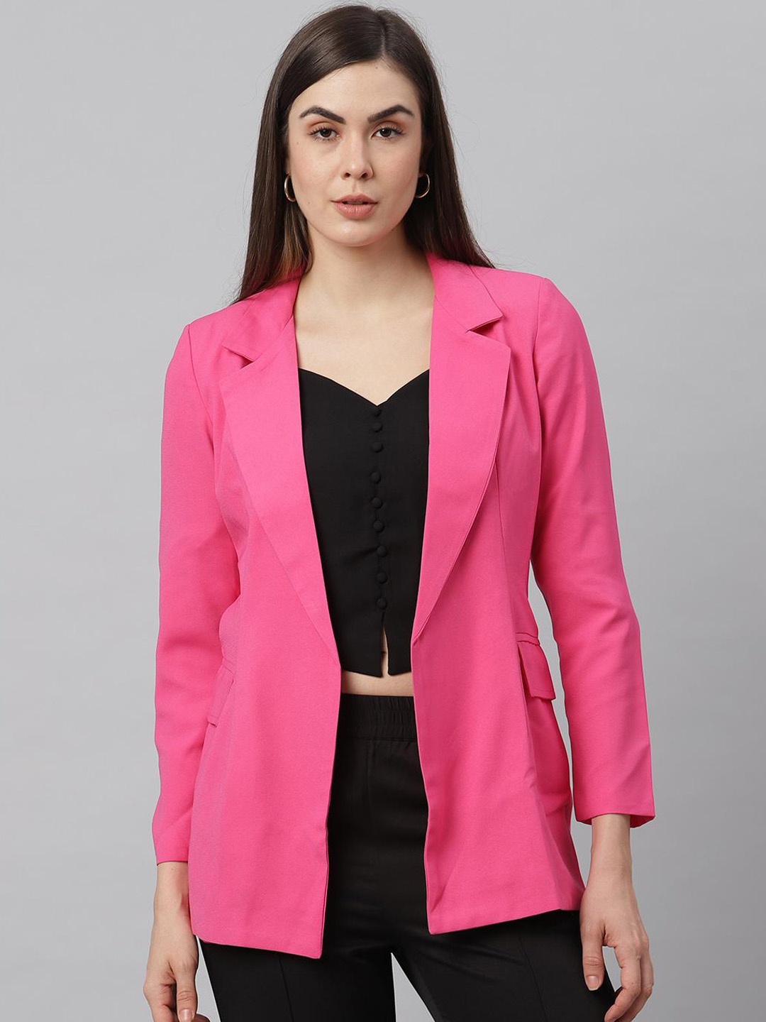 

JUNE & HARRY Women Pink Solid Single-Breasted Casual Blazer