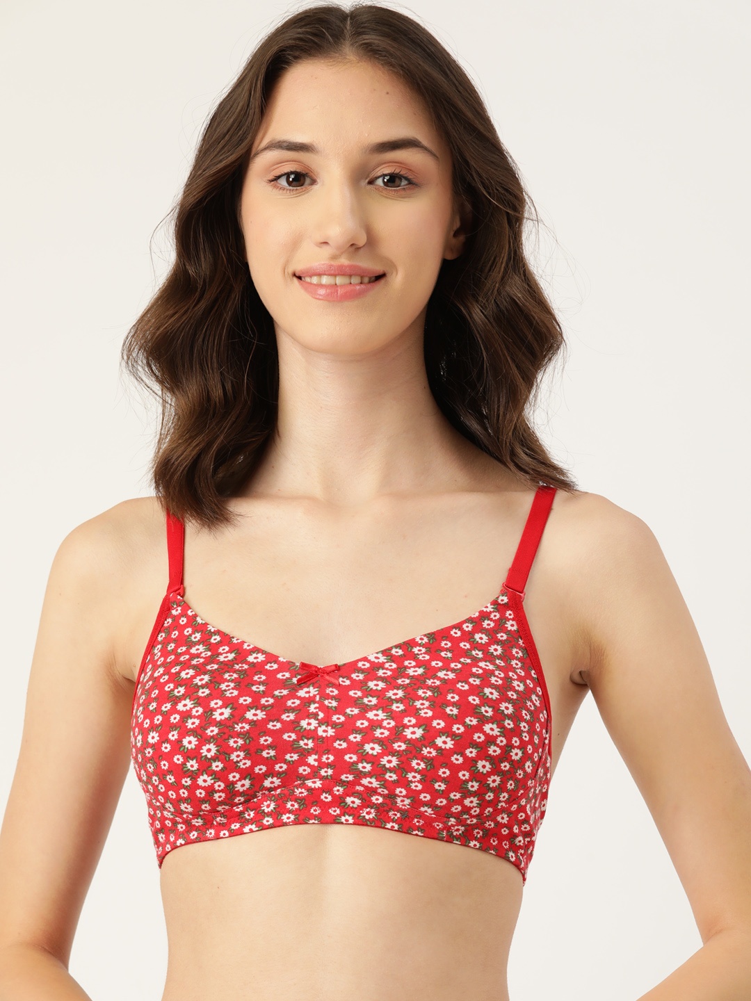 

Leading Lady Red & White Floral Pure Cotton Bra Non-Padded