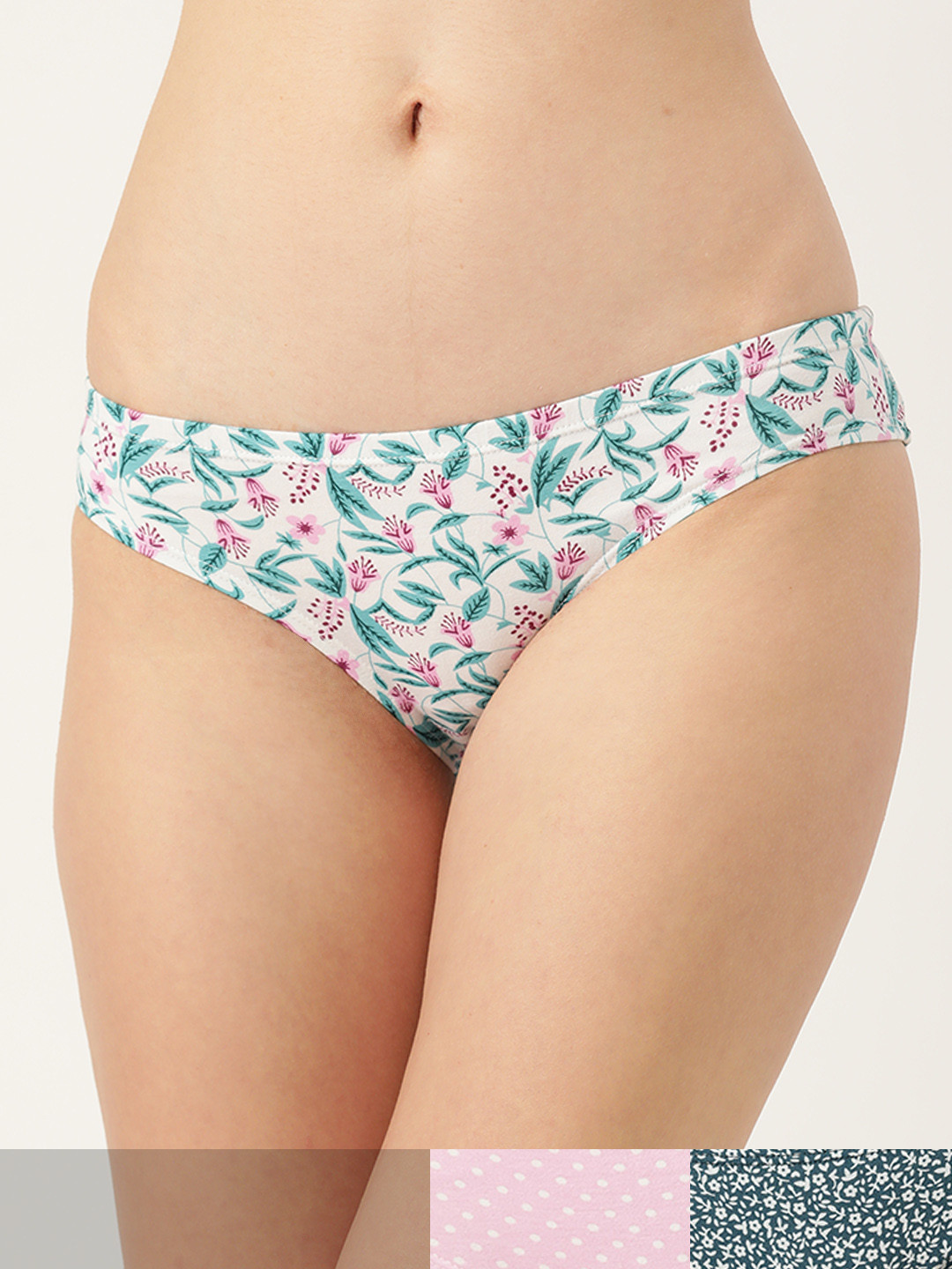 

Leading Lady Pack of 3 Women Printed Cotton Low-Rise Bikini Briefs - BK-5009-3, White