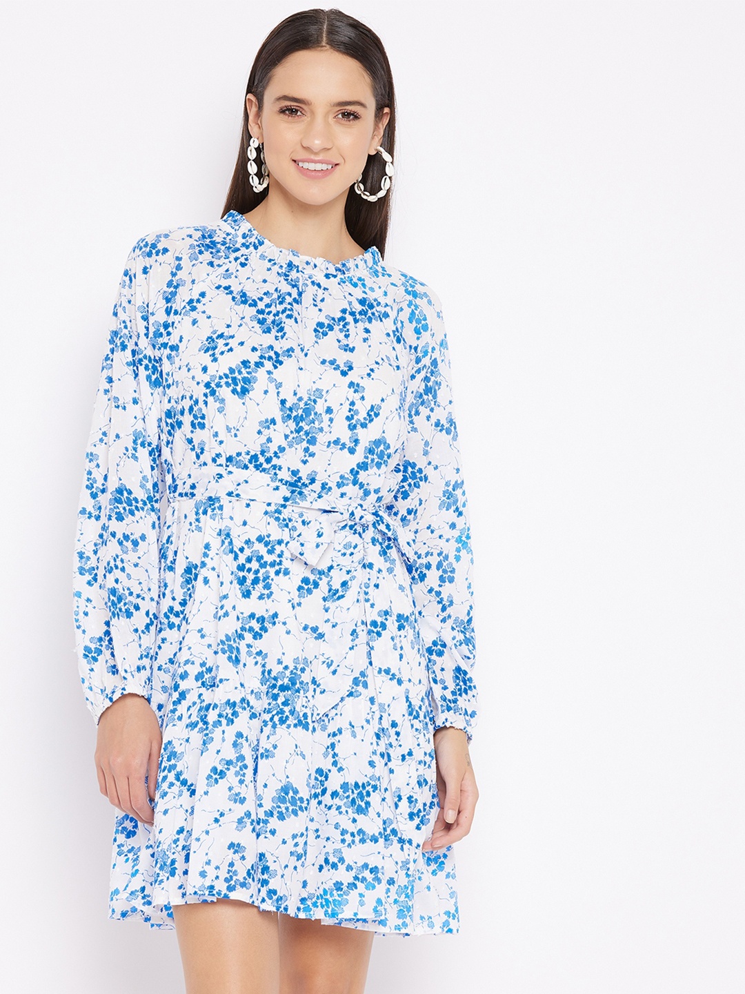 

JUNE & HARRY White & Blue Floral A-Line Dress