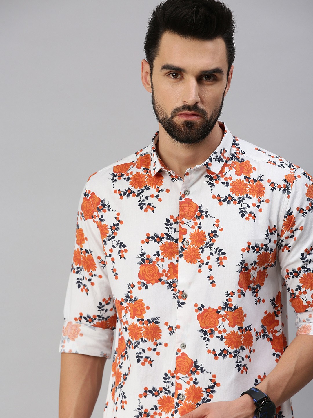 

SHOWOFF Men White Comfort Slim Fit Floral Printed Casual Shirt